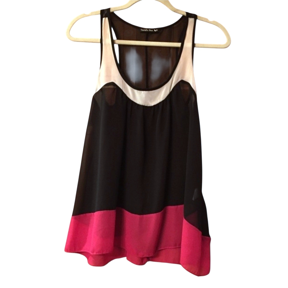 Black Pink and White Sleeveless Blouse